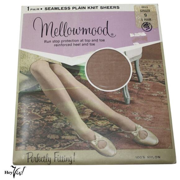 Vintage Nylon Stockings Original Package Mellowmood 1 Pair Ginger Sz 9 - Hey Viv - Picture 1 of 4